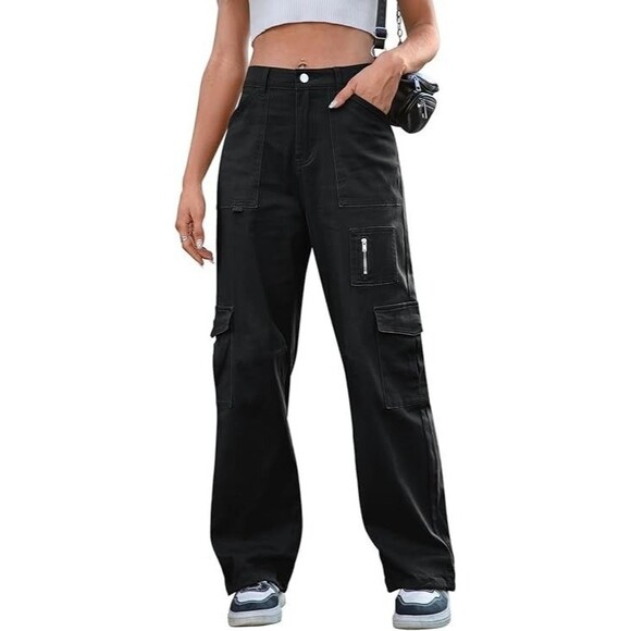 Cargo Pants Women High Waist Wide Leg Casual Pants with 7 Pockets Stretchy Draw - Picture 1 of 10